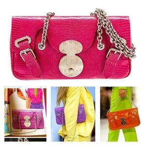 Ralph Lauren Collection Ricky Bag Lizard Pink Chain Shoulder Purse Y2k 09s $12K
